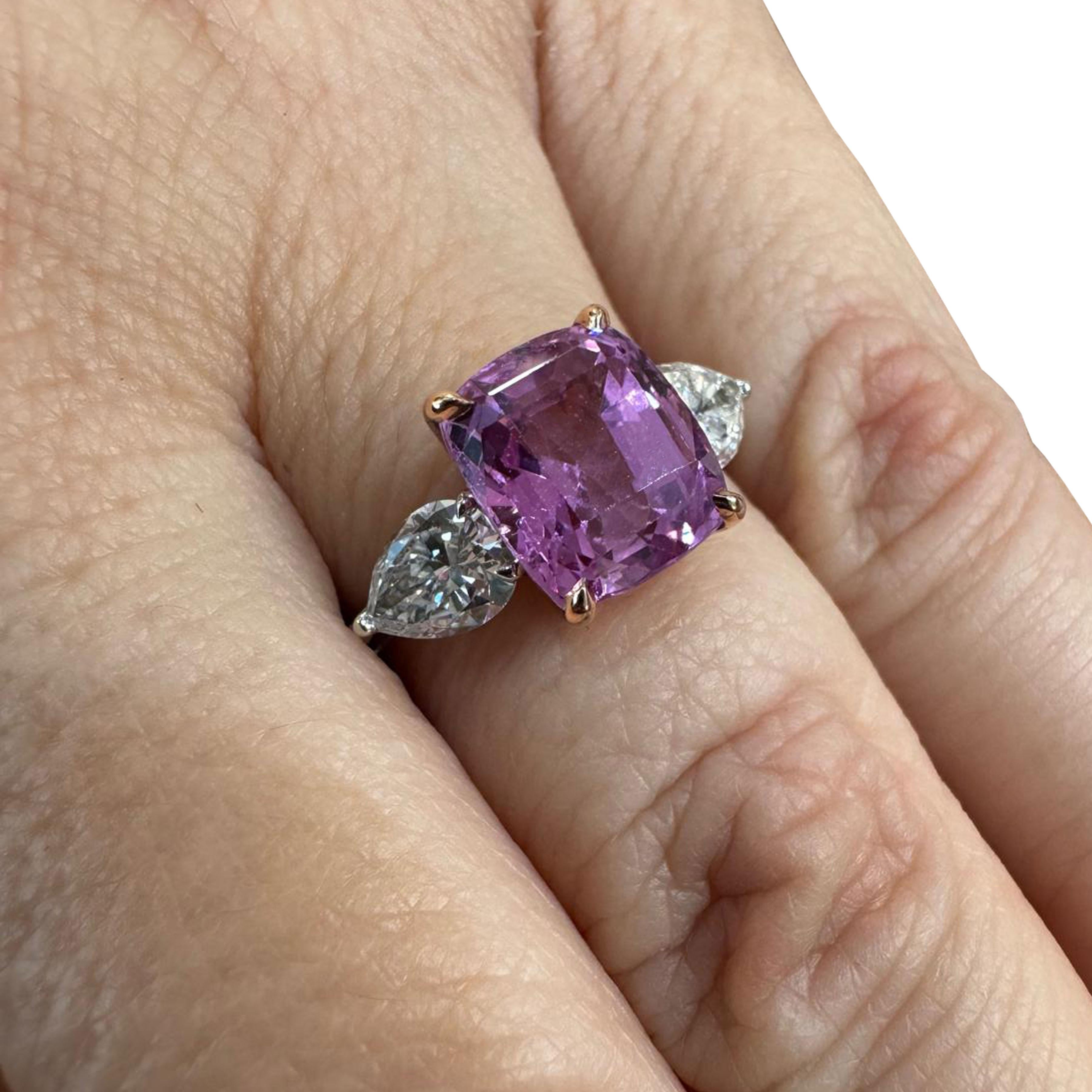 Women's GIA Certified 4.45 Carat Pink Sapphire and Diamond Ring For Sale