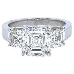 GIA Certified 4.46 Carat Natural Diamond Three Stone Engagement Ring in Platinum