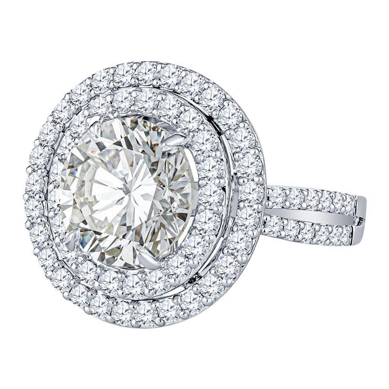 Bague de fiançailles avec double halo de diamants naturels ronds de 4,47 carats certifiés GIA