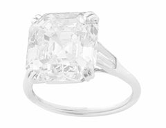 GIA Certified 4.47 Ct Sq Emerald Cut Diamond Platinum Ring with Tapered Baguette