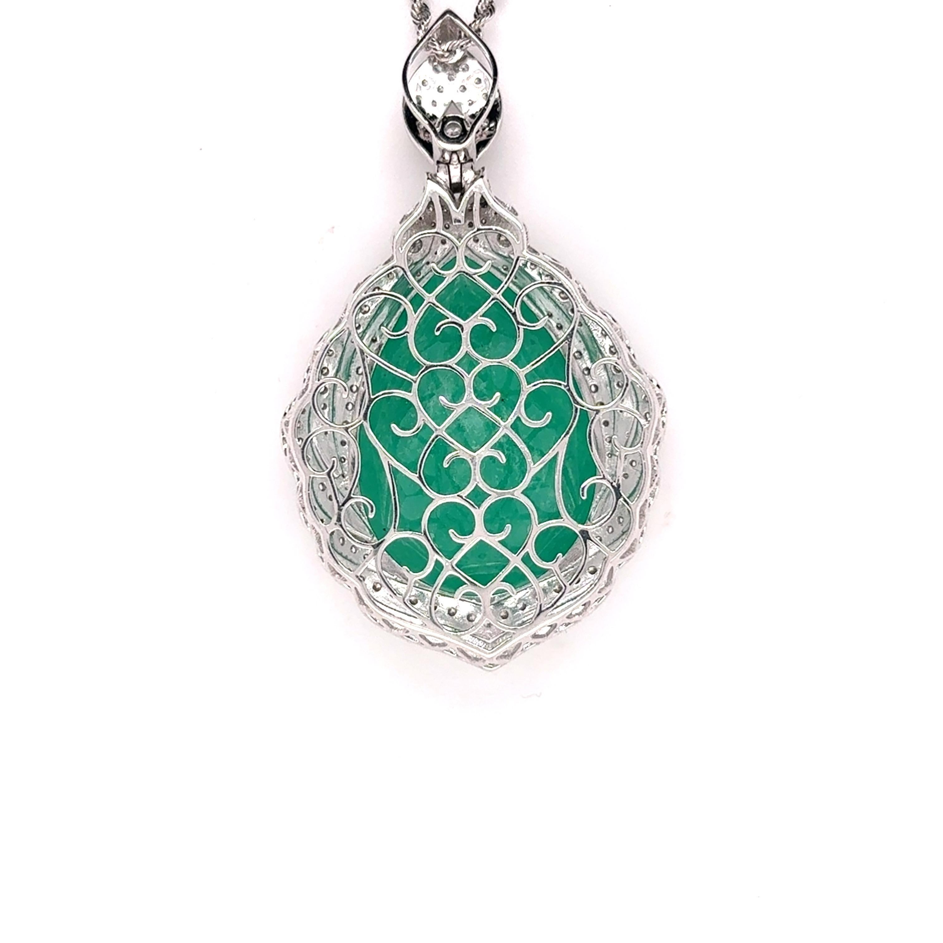 GIA zertifiziert 44,78 Karat Birnenschliff kolumbianischen Smaragd Diamant-Anhänger Halskette im Angebot 5