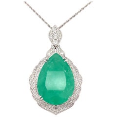 GIA Certified 44.78 Carat Pear Cut Columbian Emerald Diamond Pendant Necklace