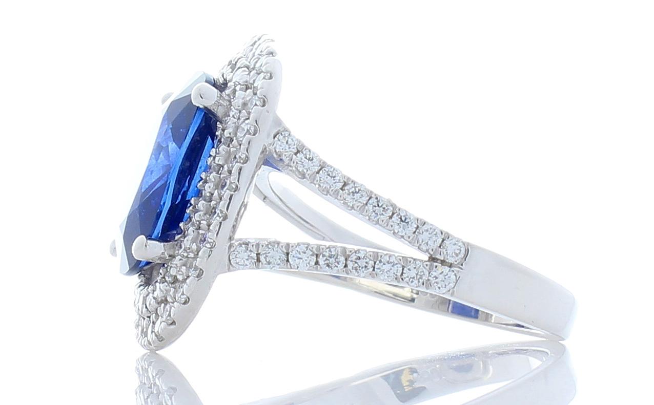 GIA Certified 4.49 Carat Cushion Cut Blue Sapphire and Diamond Cocktail Ring In New Condition In Chicago, IL