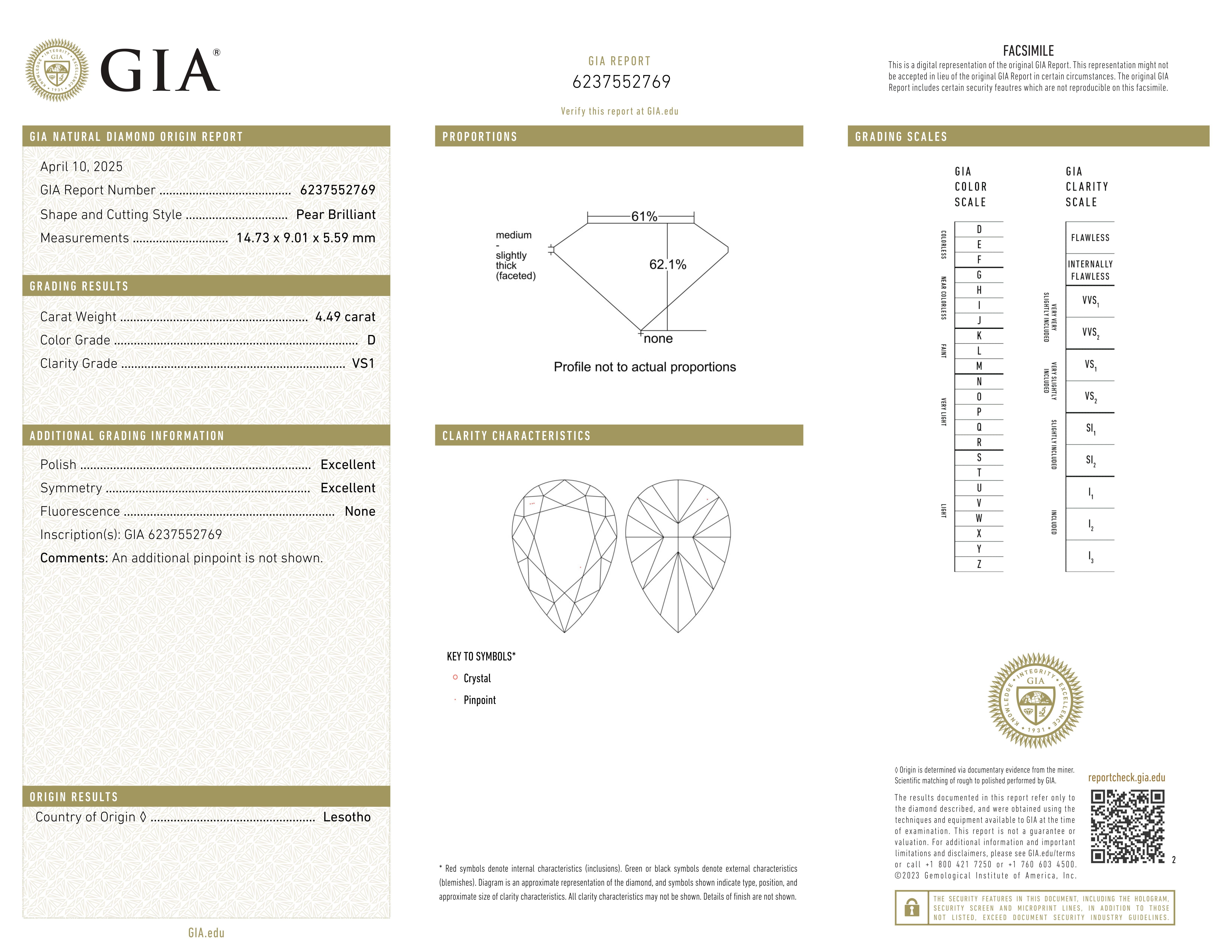 Donna Anello con diamante brillante a pera certificato GIA da 4,49 carati D-VS1 in platino in vendita