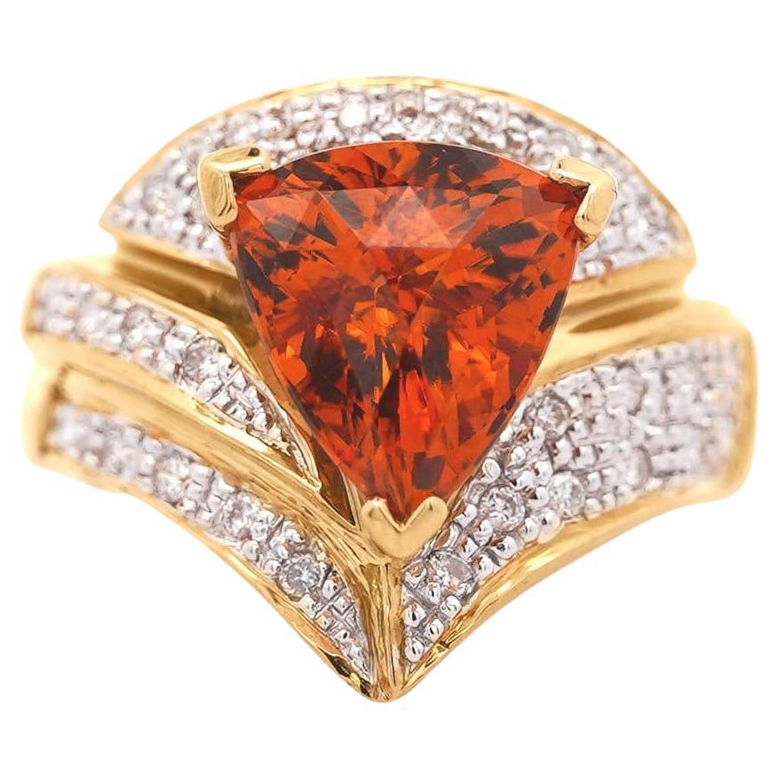 GIA Certified 4.5 Carat Orange Spessartine Garnet Trilliant Cut 18K Gold Ring