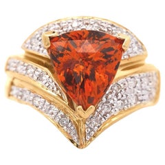 GIA-zertifizierter 4,5 Karat orangefarbener Spessartin-Granat-Ring mit Trilliant-Schliff 18K Goldring