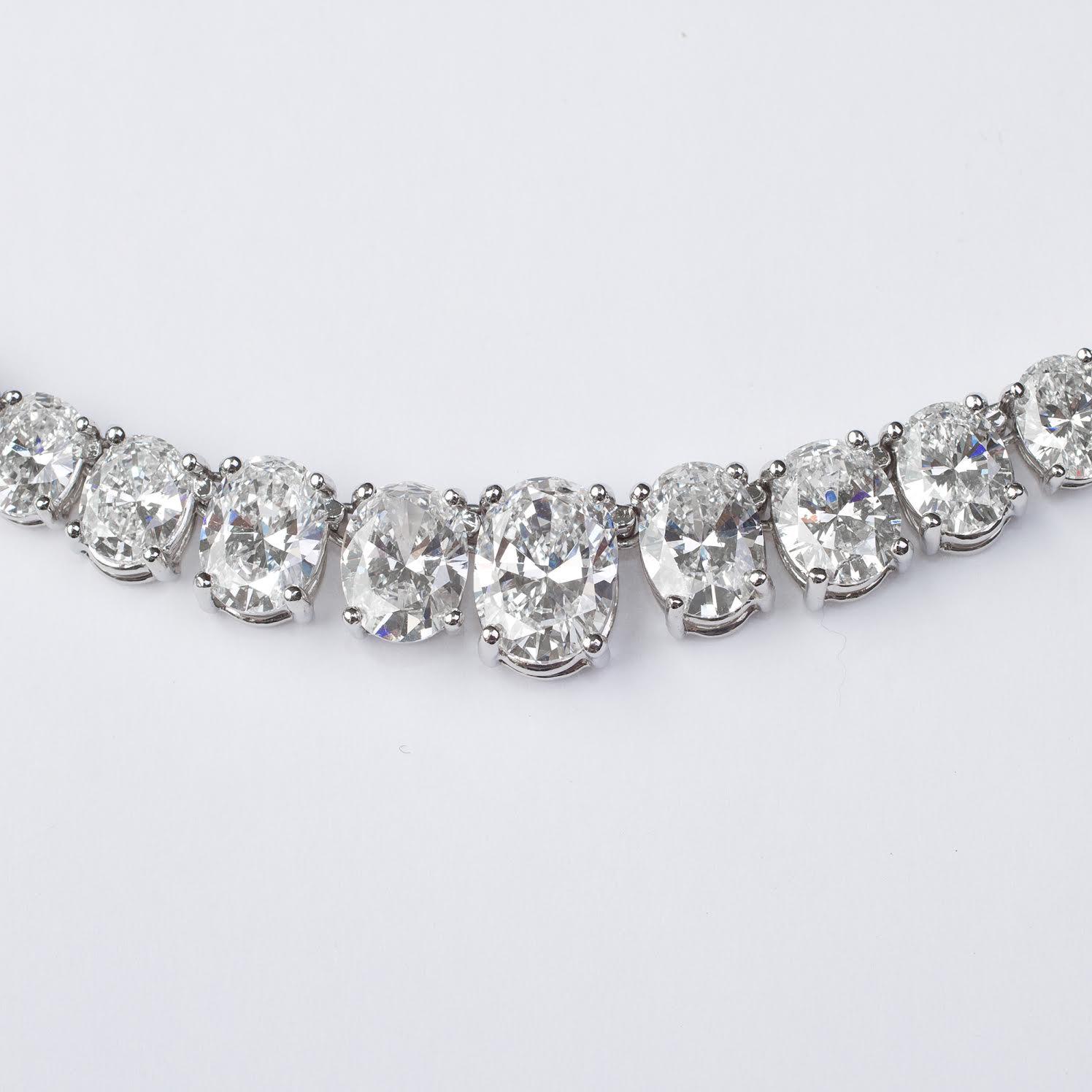 GIA Certified 45 Carat Oval Shaped Diamond Riviera Necklace For Sale 7