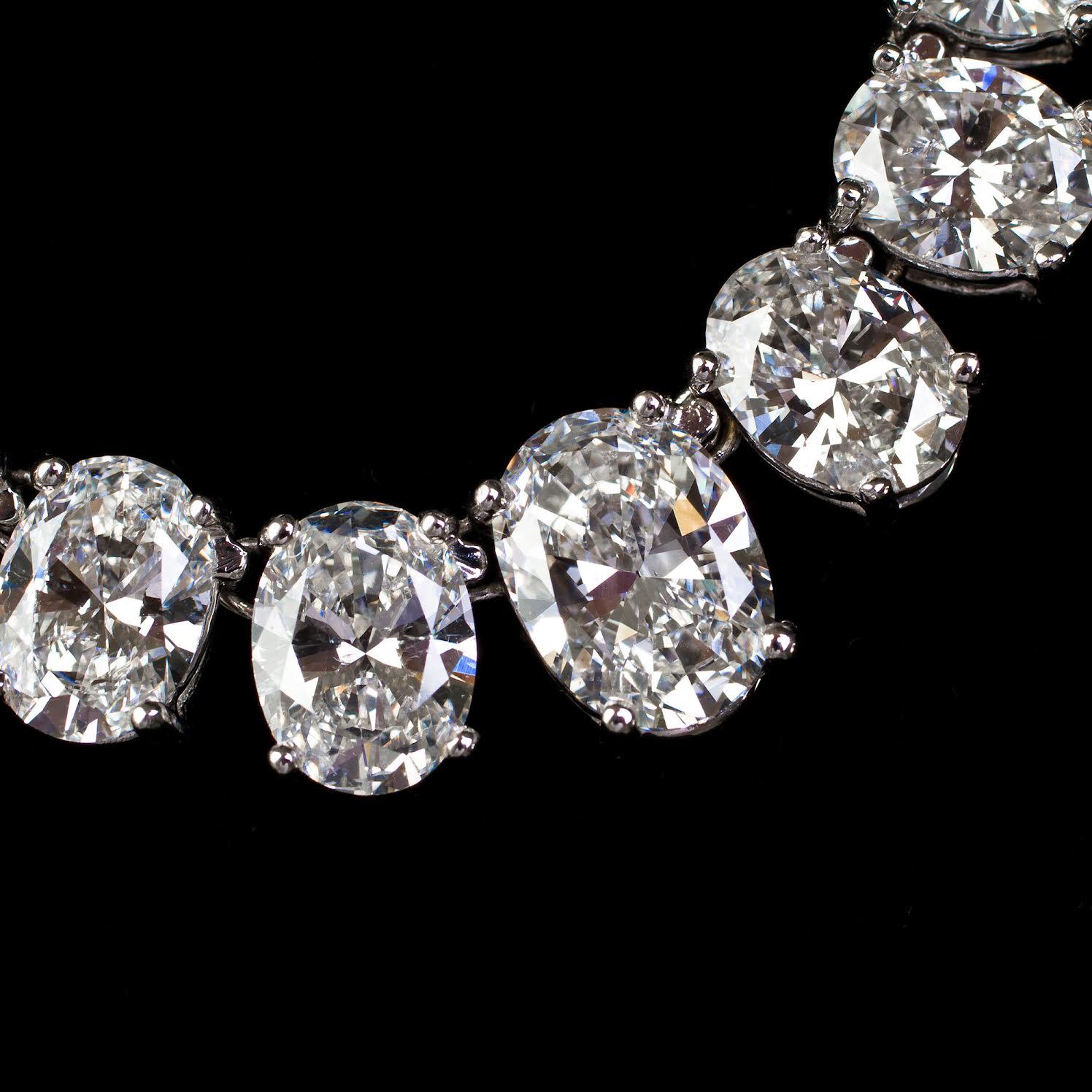 Oval Cut GIA Certified 45 Carat Oval Shaped Diamond Riviera Necklace For Sale