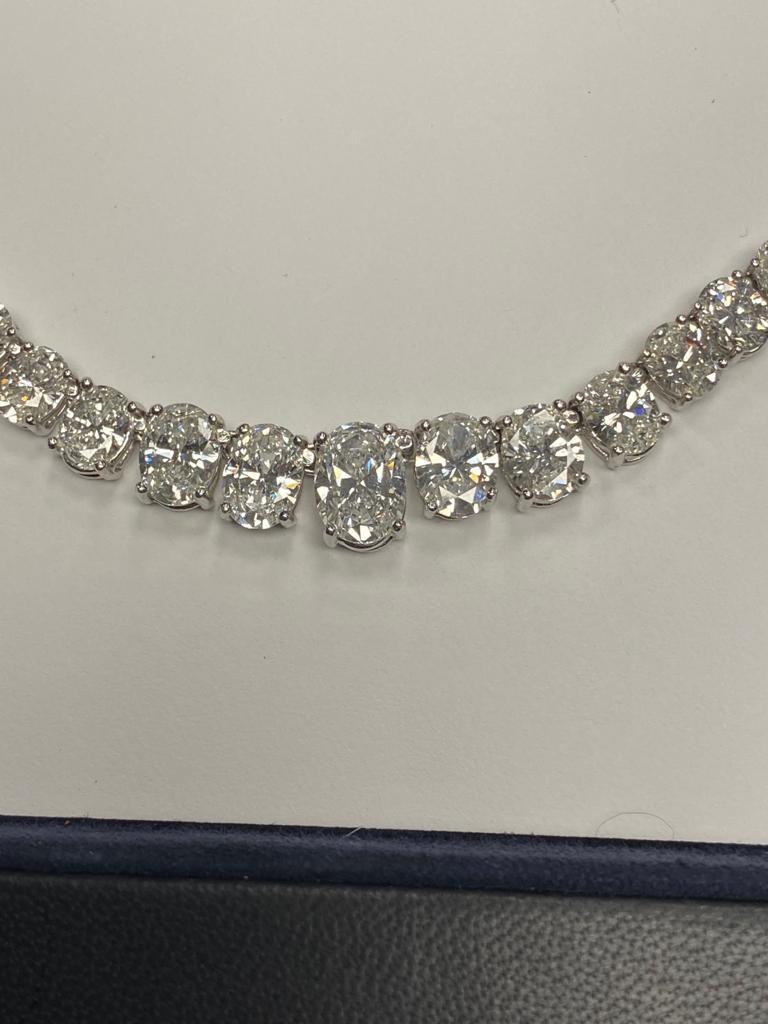 GIA Certified 45 Carat Oval Shaped Diamond Riviera Necklace For Sale 3