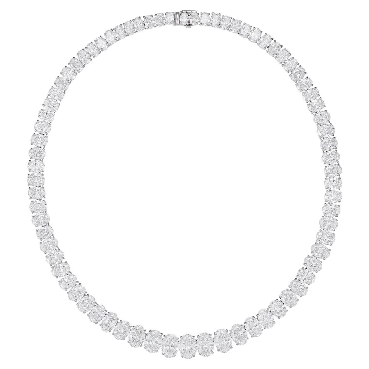 Collier Riviera de diamants de forme ovale de 45 carats certifiés GIA