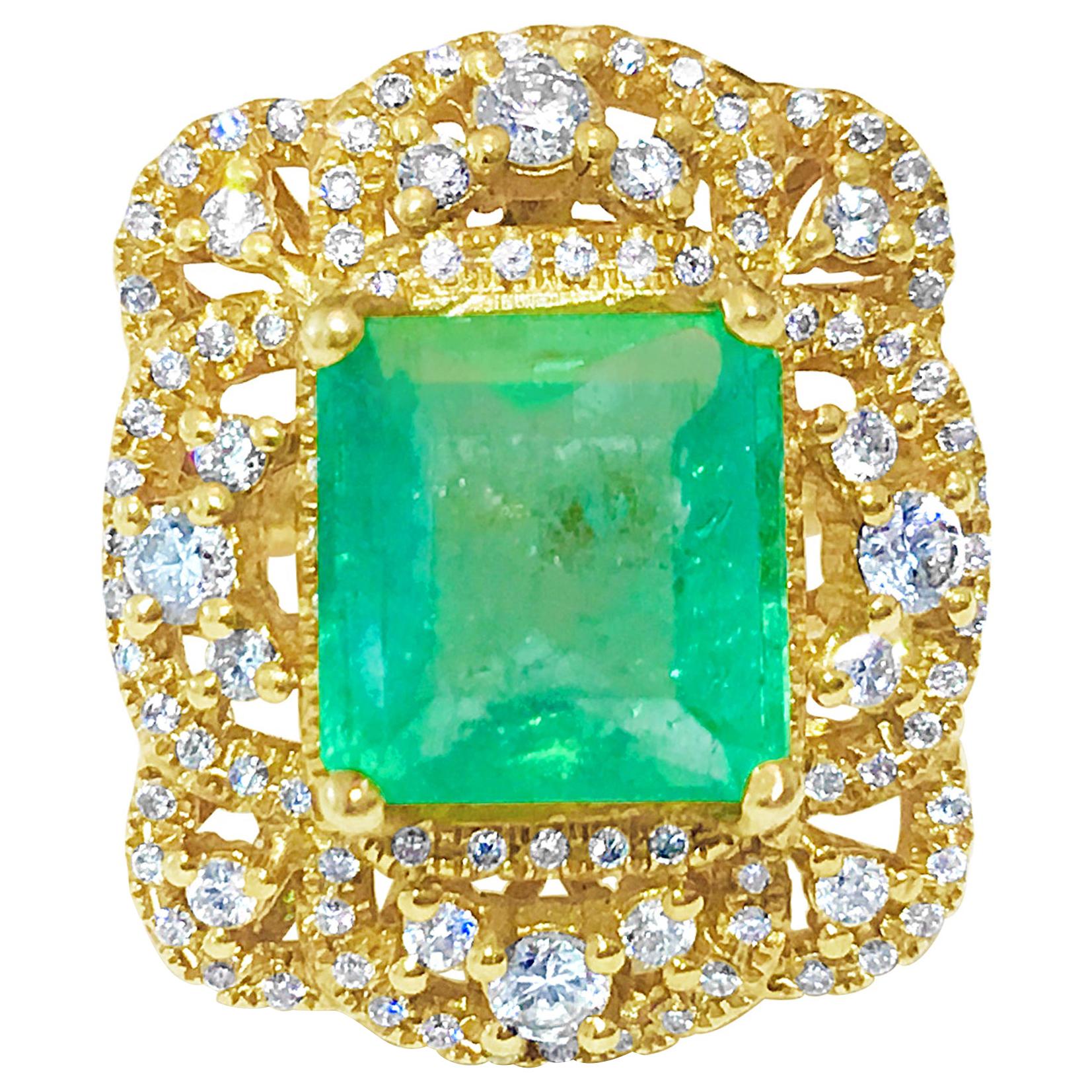 GIA Certified 4.50 Carat Colombian Emerald and Diamond Cocktail Ring For Sale