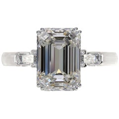 GIA Certified 4 Carat Emerald Cut Diamond Ring VVS1 Clarity G Color