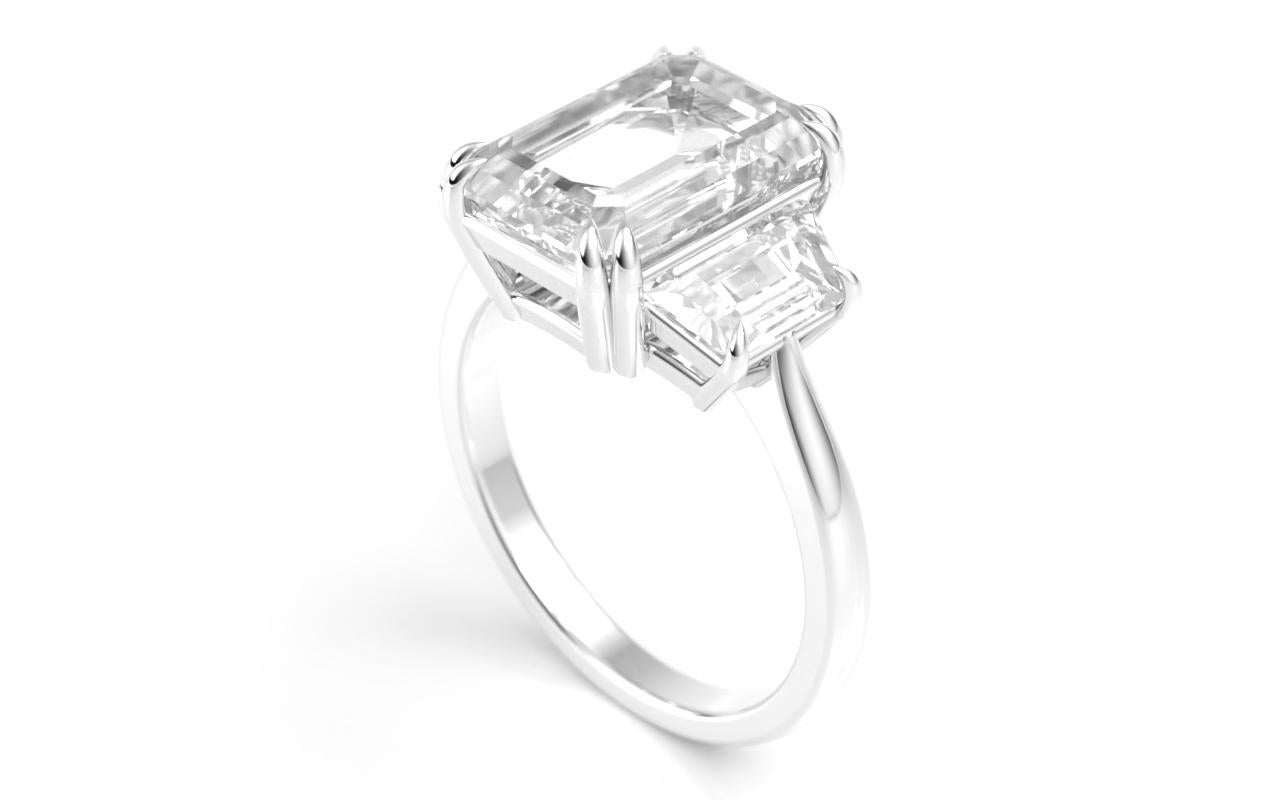 Contemporary GIA Certified 4.01 Carat Emerald Cut Diamond F Color VVS2 Clarity in Platinum For Sale