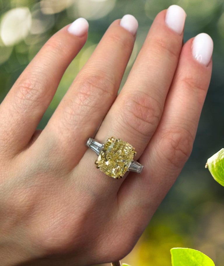 GIA Certified 4 Carat Fancy Intense Yellow Cushion Diamond Platinum Ring at  1stDibs | 4 carat yellow diamond price, 4 carat yellow diamond ring, how  much is a 4 carat yellow diamond worth