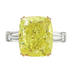 GIA Certified 4 Carat Fancy Intense Yellow Cushion Diamond Platinum Ring