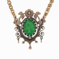 GIA Certified 4.50 Carat Oval Emerald Victorian Gold Pendant Necklace