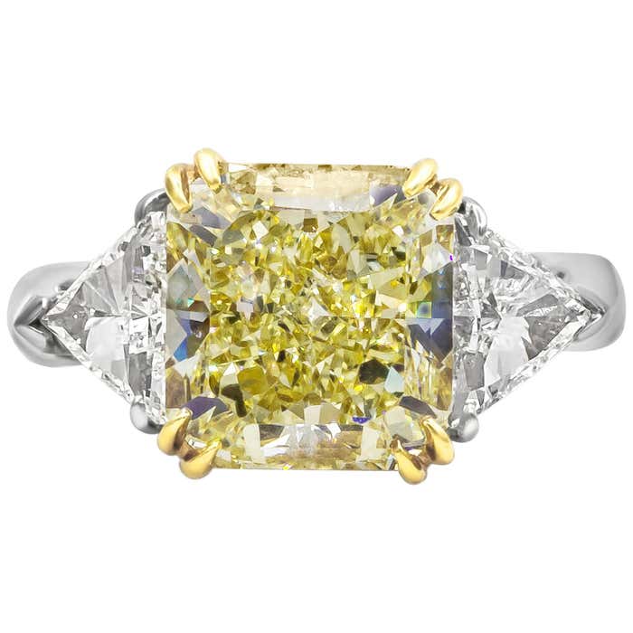 GIA Certified 4.50 Carats Radiant Cut Yellow Diamond Three-Stone ...