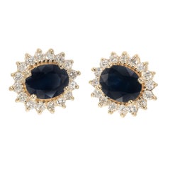 GIA Certified 4.50 Oval Sapphire Diamond Halo Gold Stud Earrings
