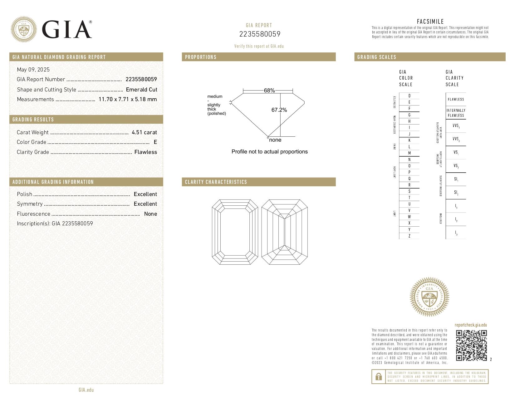 GIA-zertifizierter 4,02 Karat Diamantring mit Smaragdschliff D Farbe makellose Reinheit Damen im Angebot