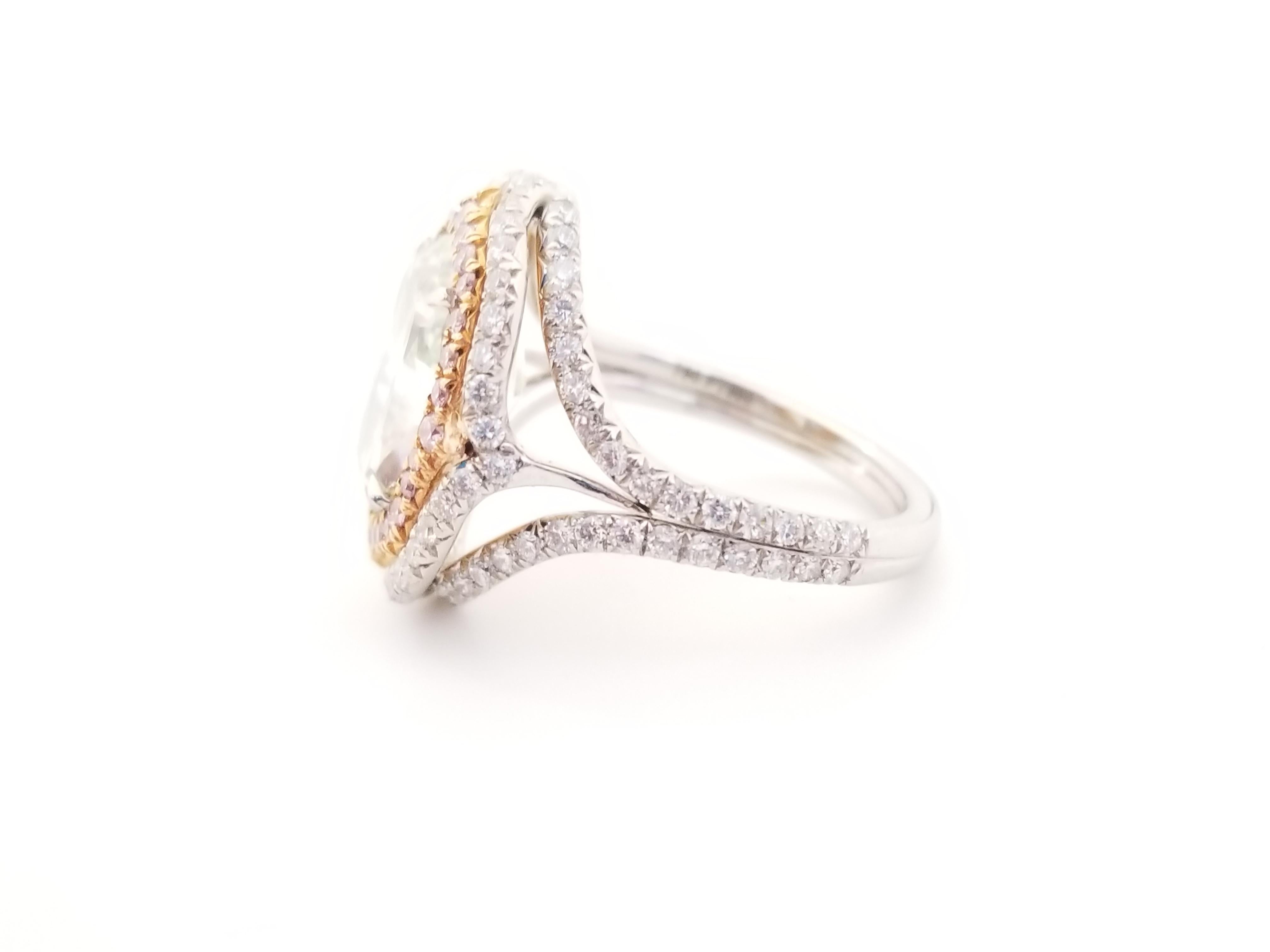 Women's or Men's GIA Certified 4.51 Carat Fancy Yellowish Green Cushion Cut Diamond Ring