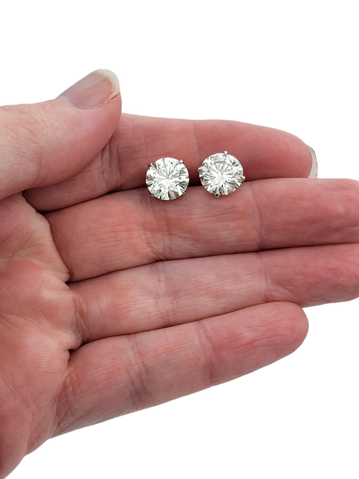 Women's GIA Certified 4.51 Carat Total Round Diamond Solitaire 18 Karat Stud Earrings For Sale