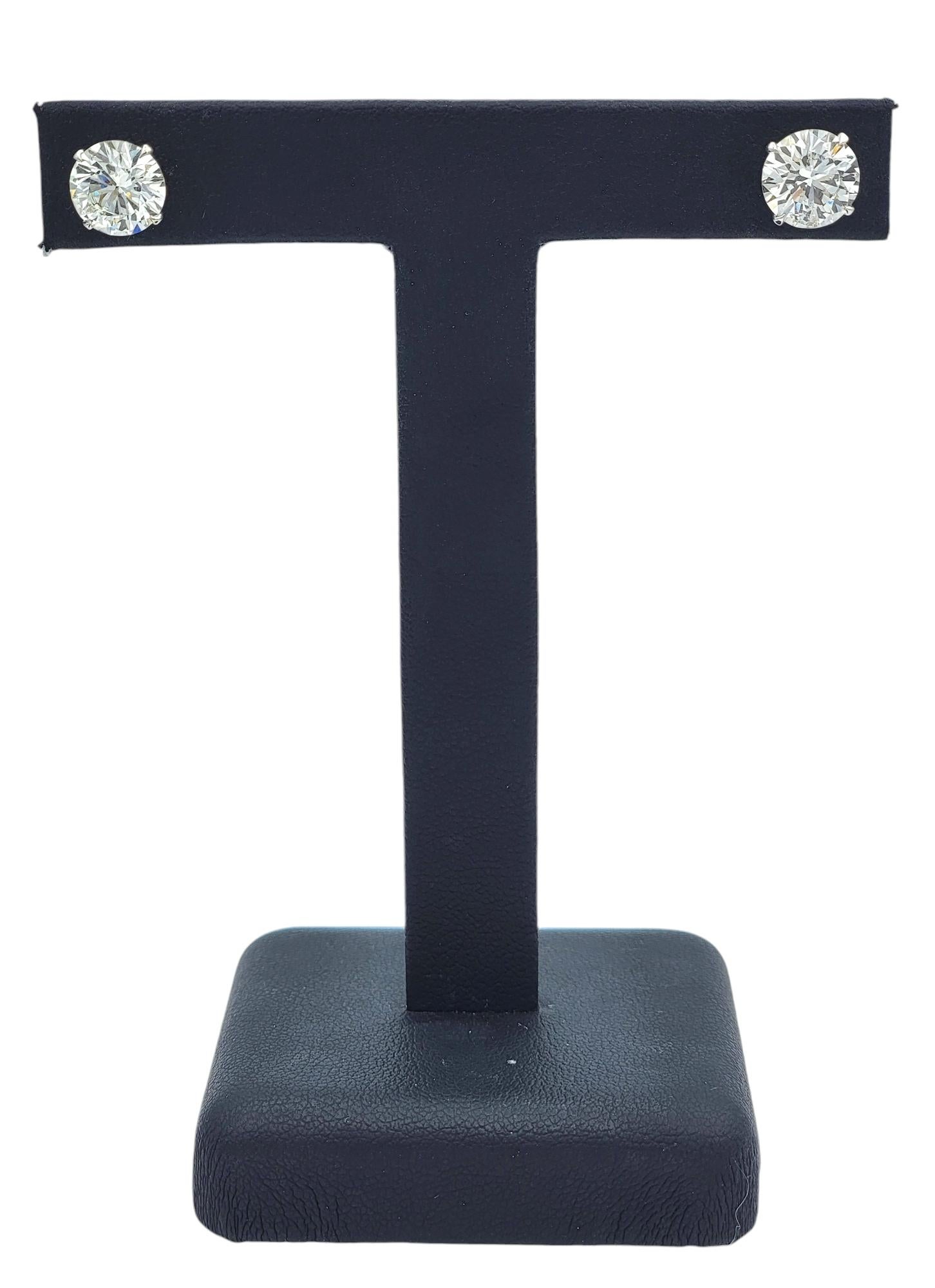 GIA Certified 4.51 Carat Total Round Diamond Solitaire 18 Karat Stud Earrings For Sale 1