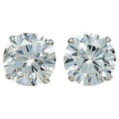 Orecchini a perno con diamante rotondo solitario di 4,51 carati totali, 18 carati, certificati GIA