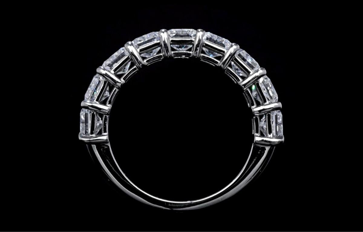 Women's GIA Certified 4.51 Ctw. Radiant Cut Diamond Half Eternity Band in Platinum For Sale