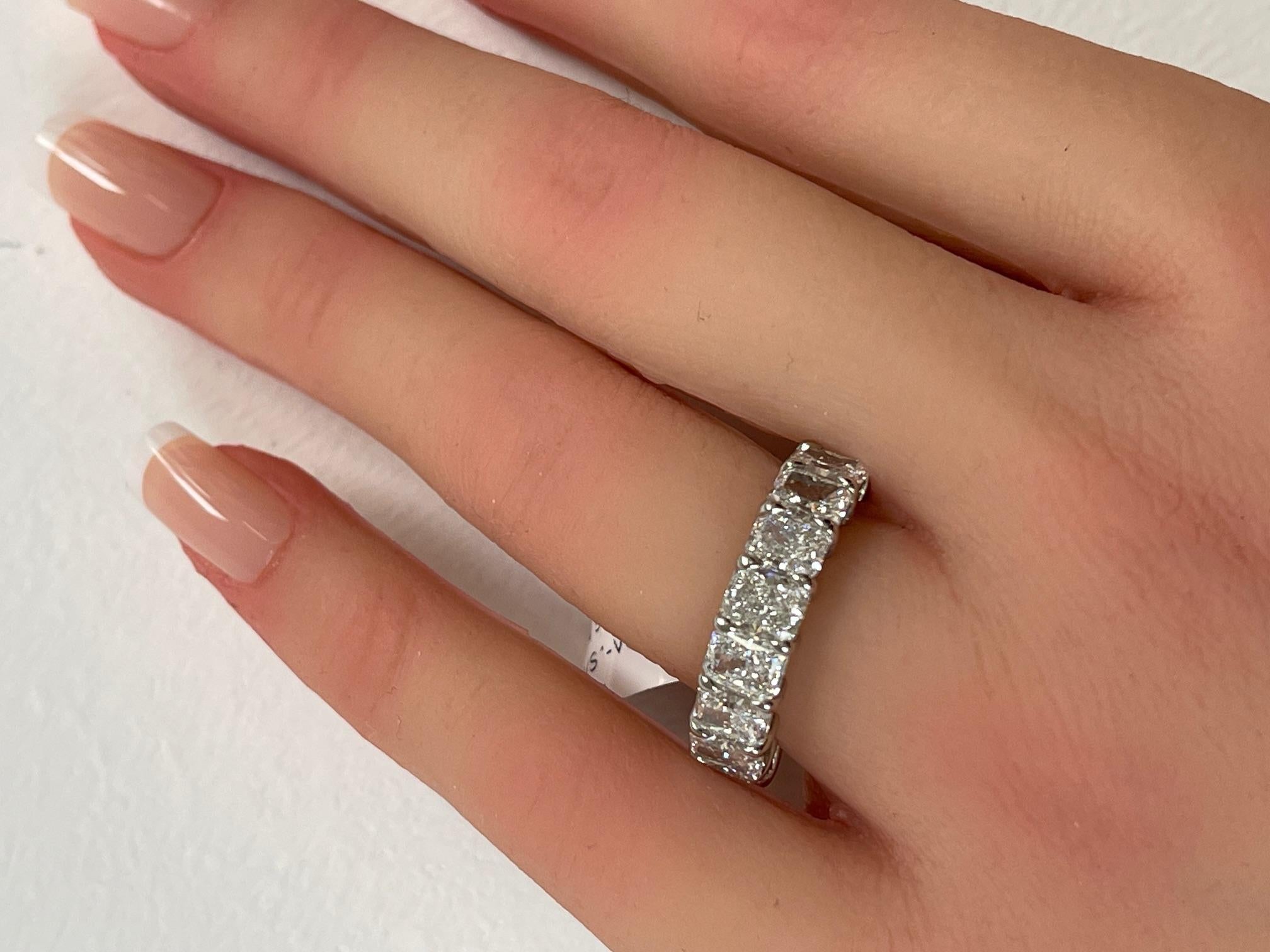 GIA Certified 4.51 Ctw. Radiant Cut Diamond Half Eternity Band in Platinum For Sale 2