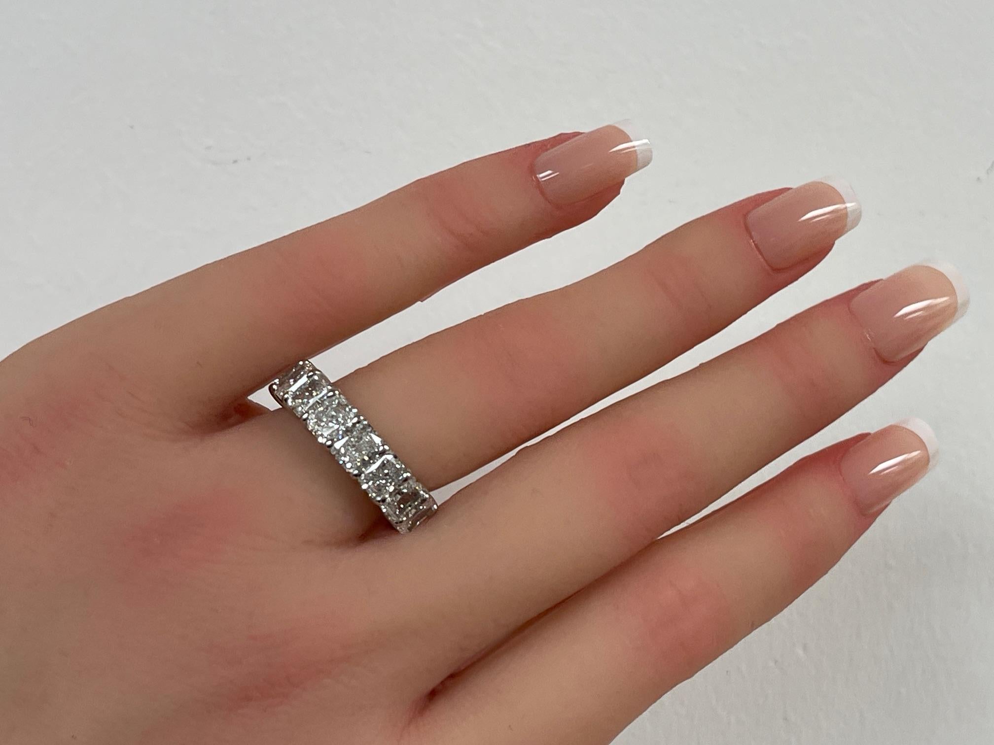 GIA Certified 4.51 Ctw. Radiant Cut Diamond Half Eternity Band in Platinum For Sale 5