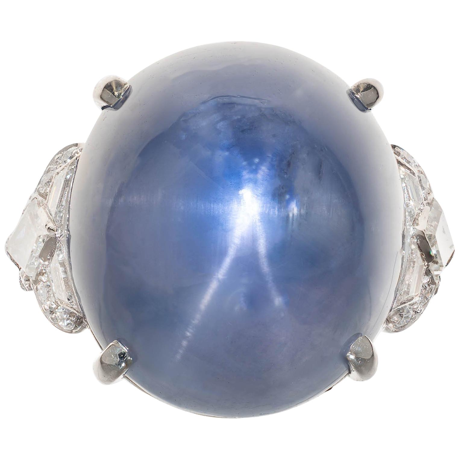 GIA Certified 45.18 Carat Star Sapphire Diamond Platinum Cocktail Ring