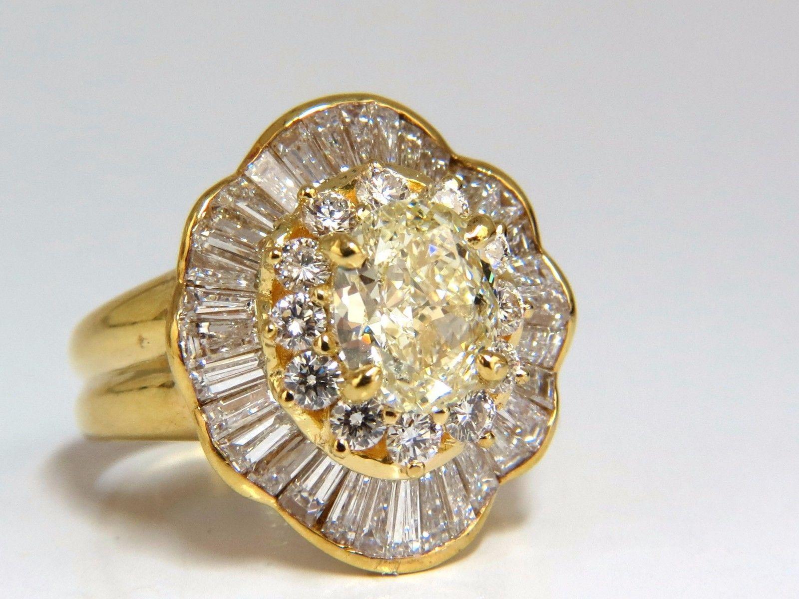 Ballerina Prime

GIA Natural 2.01ct. Fancy Yellow Diamond Ring. 

Oval Prime gorgeous 

Please refer to GIA copy for the diamonds specifications. 

U-V Color

VVS-2 Clarity 

Report: 6155555915

 Side Baguette diamonds: 2.00ct.  

Side Round