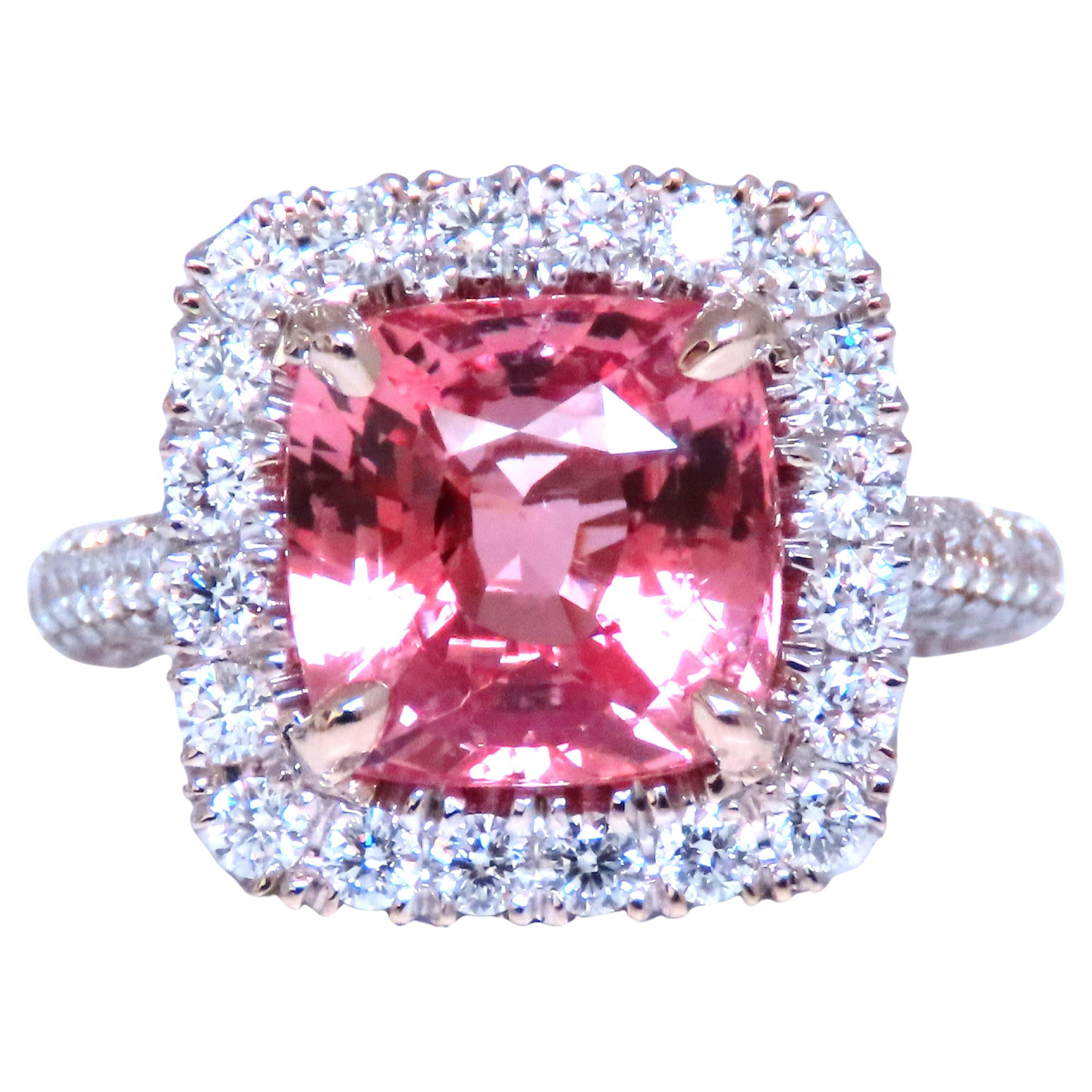 GIA zertifiziert 4,51ct natürlichen Padparadscha Diamanten Ring 18kt Gold Mod Halo12625*