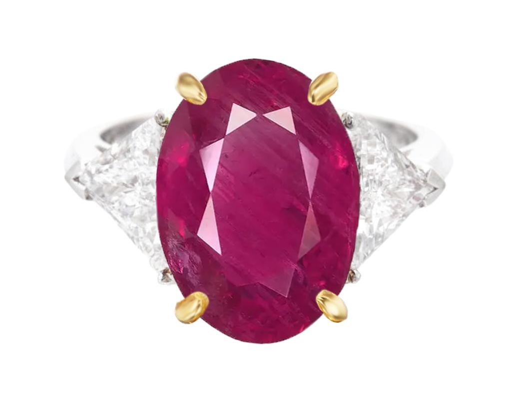 Taille ovale Bague diamant rubis certifié GIA 4,52 carats ovale BURMESE NO HEAT en vente