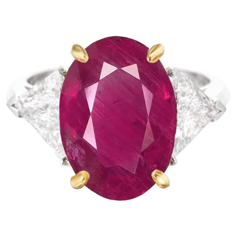 GIA Certified 4.52 Carat Oval BURMESE NO HEAT Ruby Diamond Ring