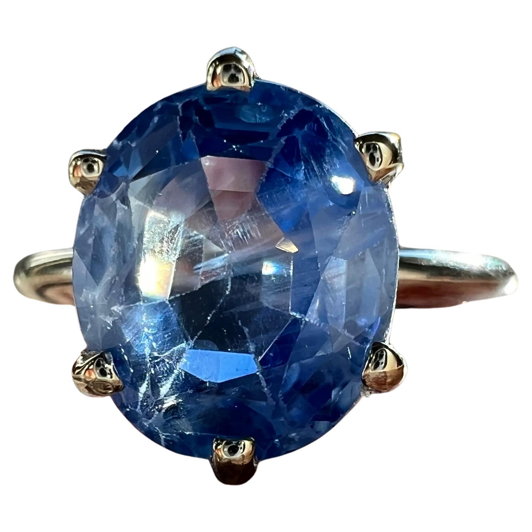 Anillo de oro de 14k con zafiro azul de Ceilán certificado por GIA de 4,52 ct