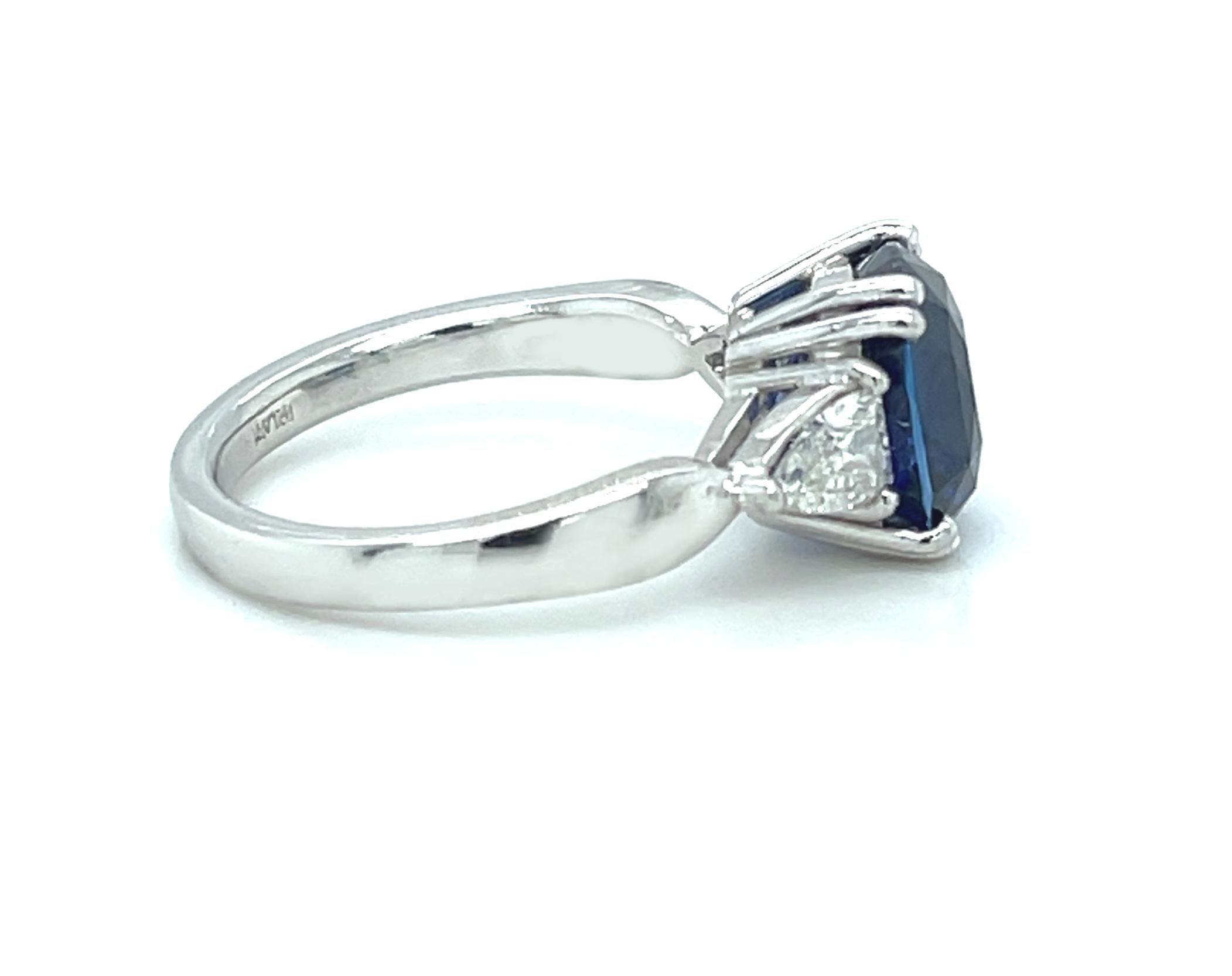 Artisan GIA Certified 4.53 Carat Blue Sapphire and Diamond Engagement Ring in Platinum  For Sale
