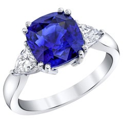 GIA Certified 4.53 Carat Blue Sapphire and Diamond Engagement Ring in Platinum