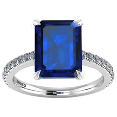 GIA Certified 4.53 Carat Emerald Cut Sri Lanka Sapphire Diamond Platinum Ring