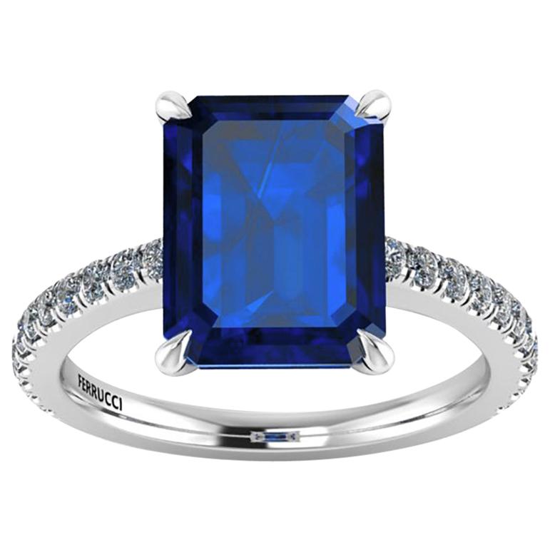 GIA Certified 4.53 Carat Emerald Cut Sri Lanka Sapphire Diamond Platinum Ring