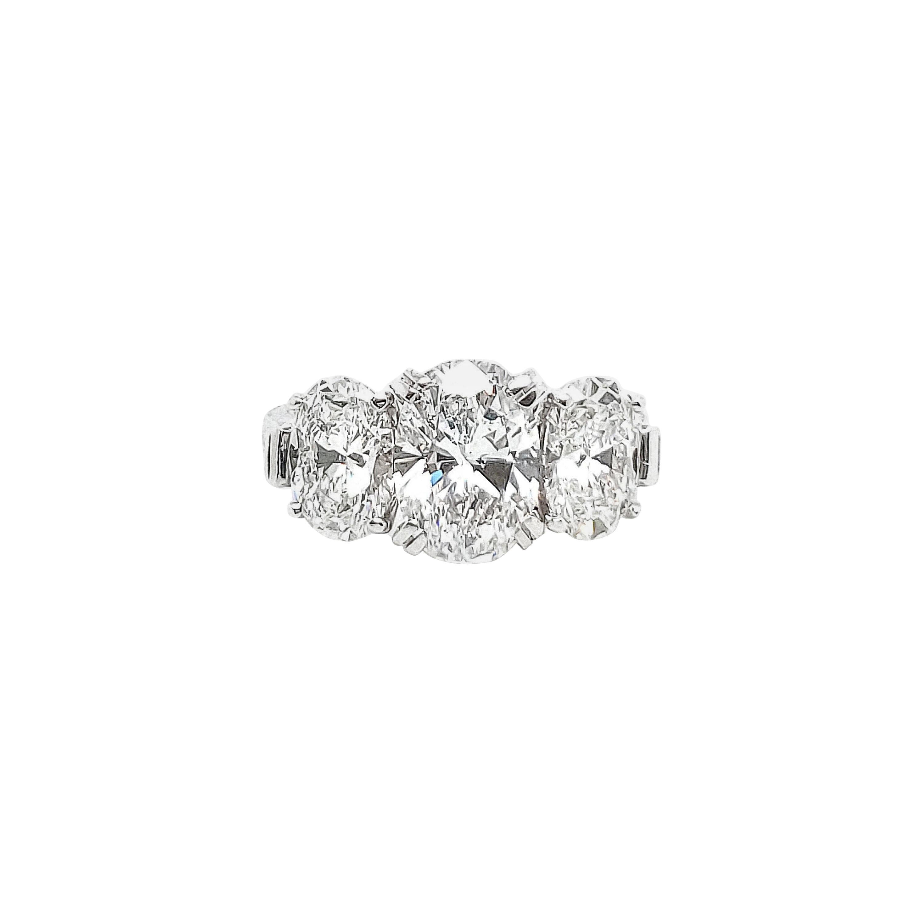 GIA Certified 4.53 Carat Platinum Diamond Three-Stone Ring