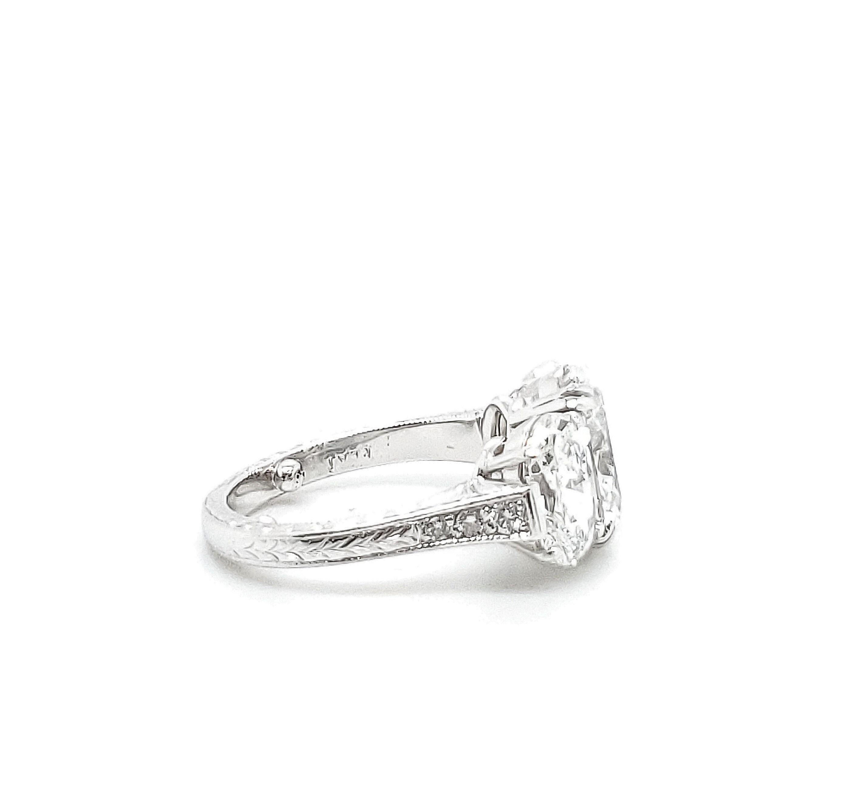 GIA Certified 4.53 Carat Platinum Diamond Three-Stone Ring In Excellent Condition In New York, NY