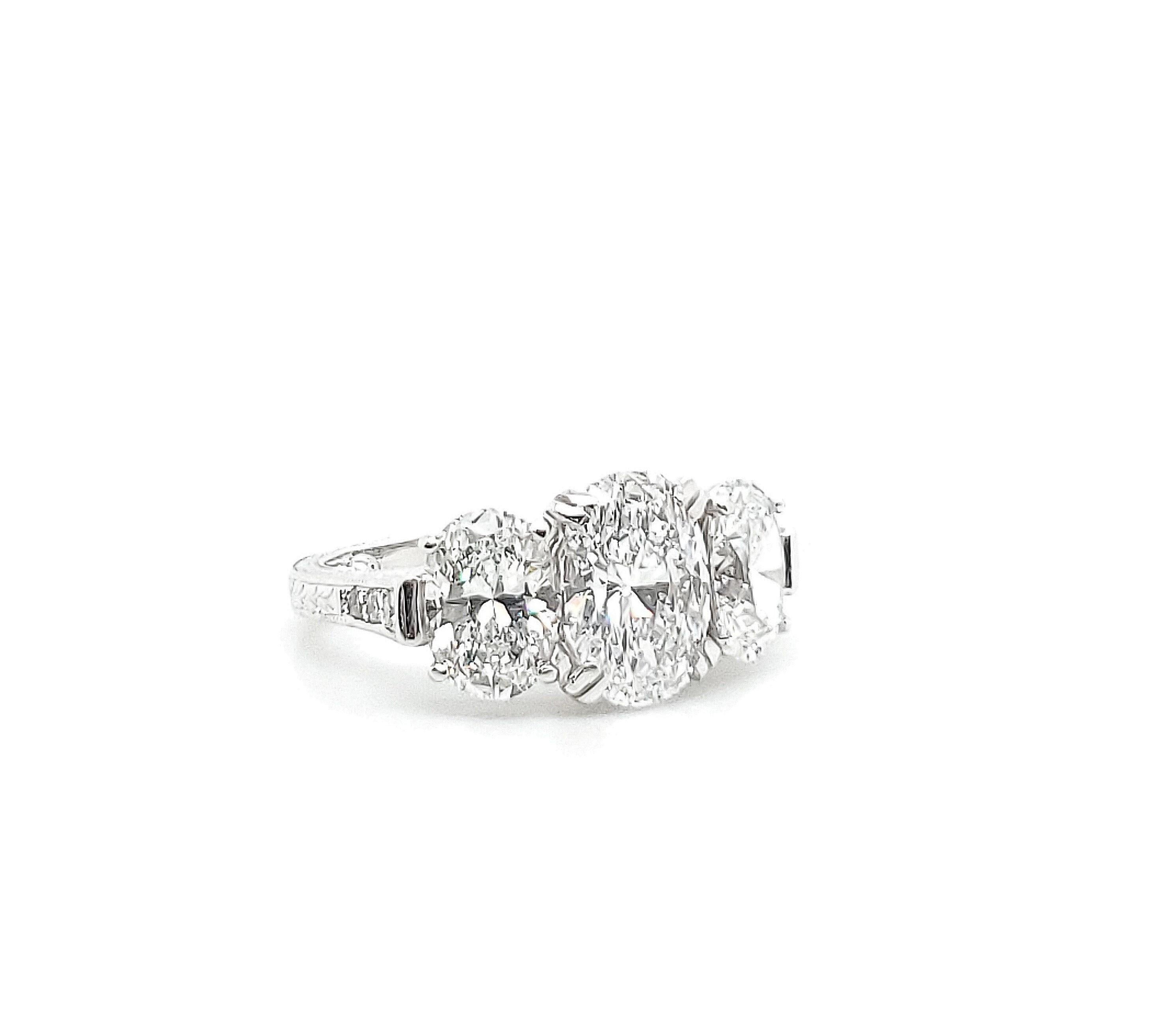 Women's GIA Certified 4.53 Carat Platinum Diamond Three-Stone Ring