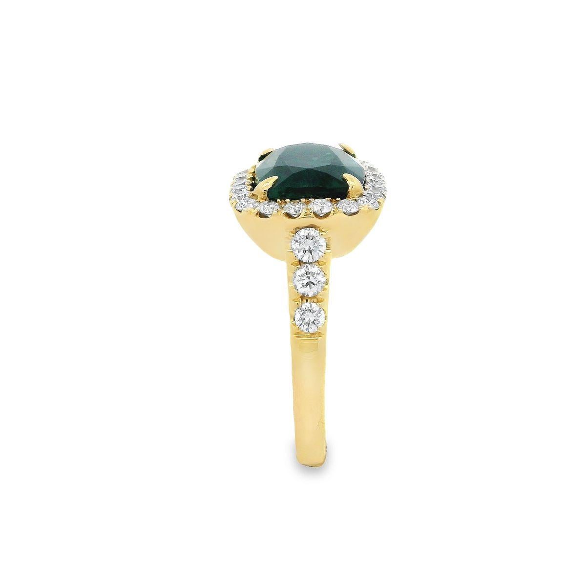 GIA Certified 4.53ct Green Sapphire Cushion & Diamond Pave 18K Yellow Gold Ring  In New Condition For Sale In Newton, MA