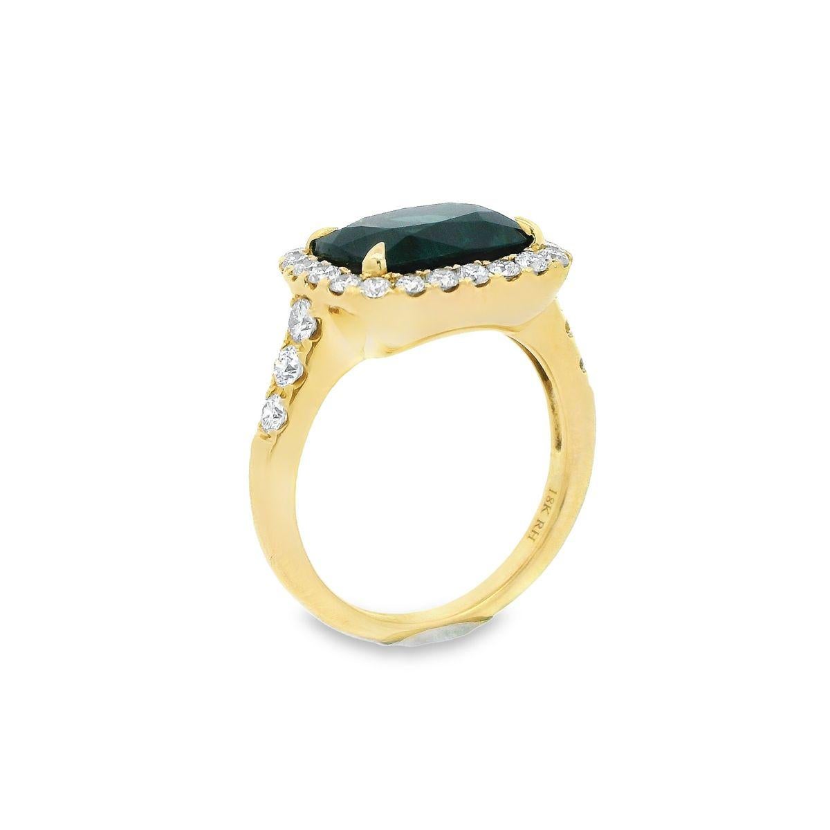 Women's GIA Certified 4.53ct Green Sapphire Cushion & Diamond Pave 18K Yellow Gold Ring  For Sale