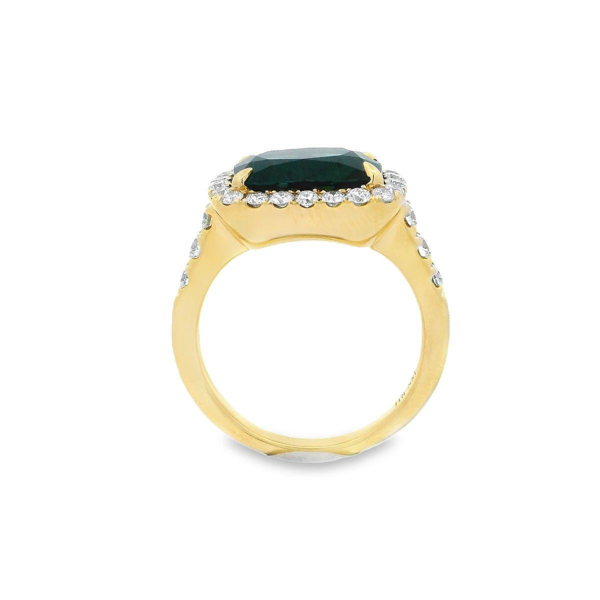 GIA Certified 4.53ct Green Sapphire Cushion & Diamond Pave 18K Yellow Gold Ring For Sale 1