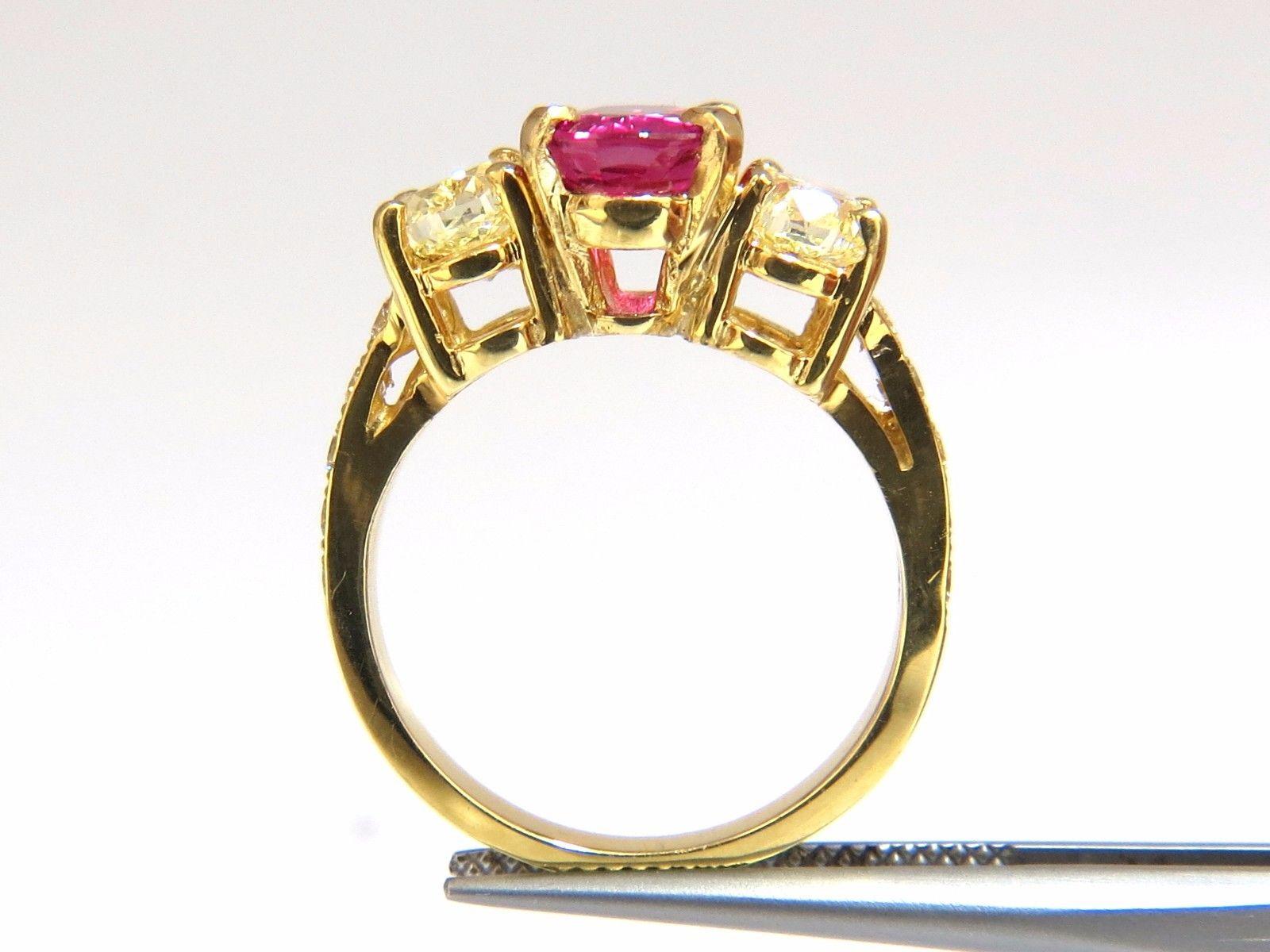 Oval Cut GIA Certified 4.53ct natural No Heat red ruby diamonds ring 18kt fancy yellows For Sale