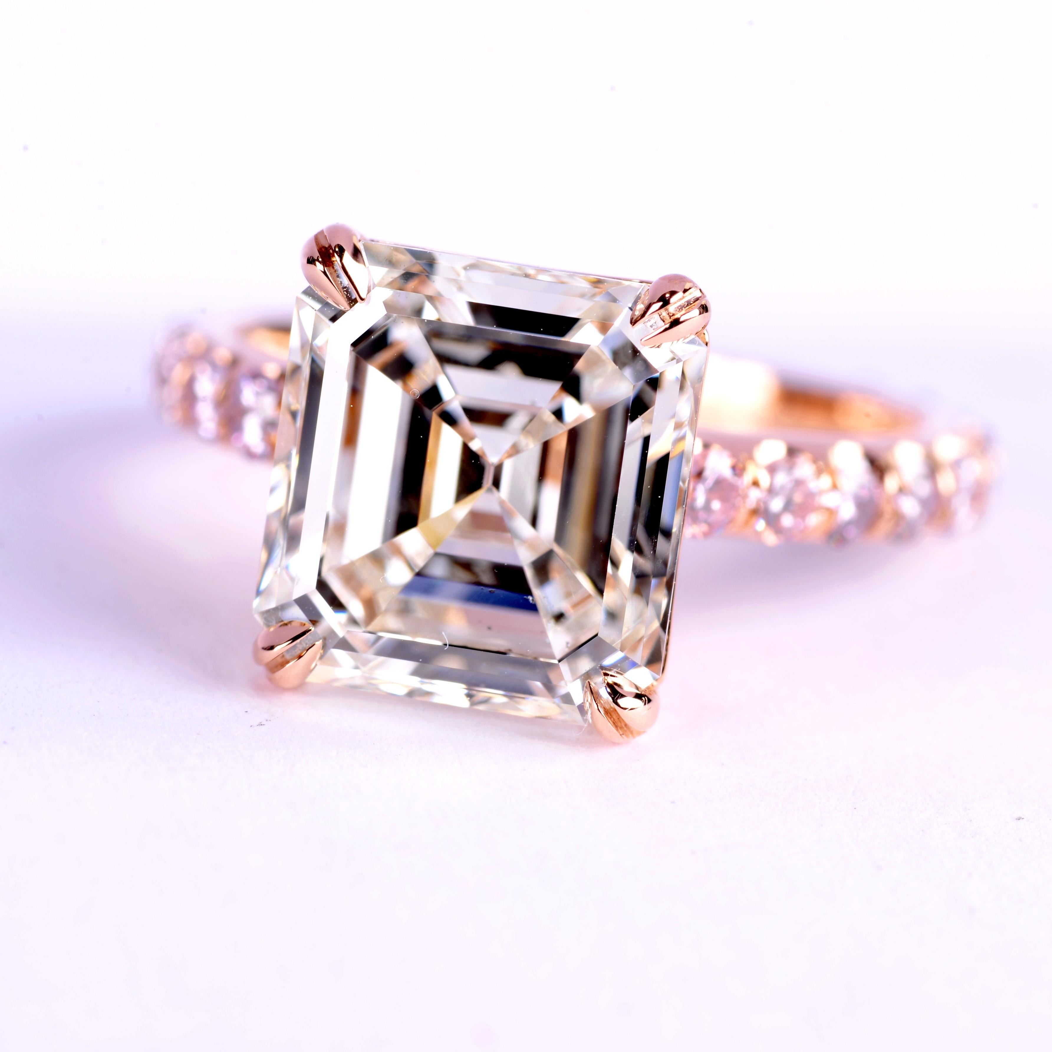 pink asscher cut diamond ring