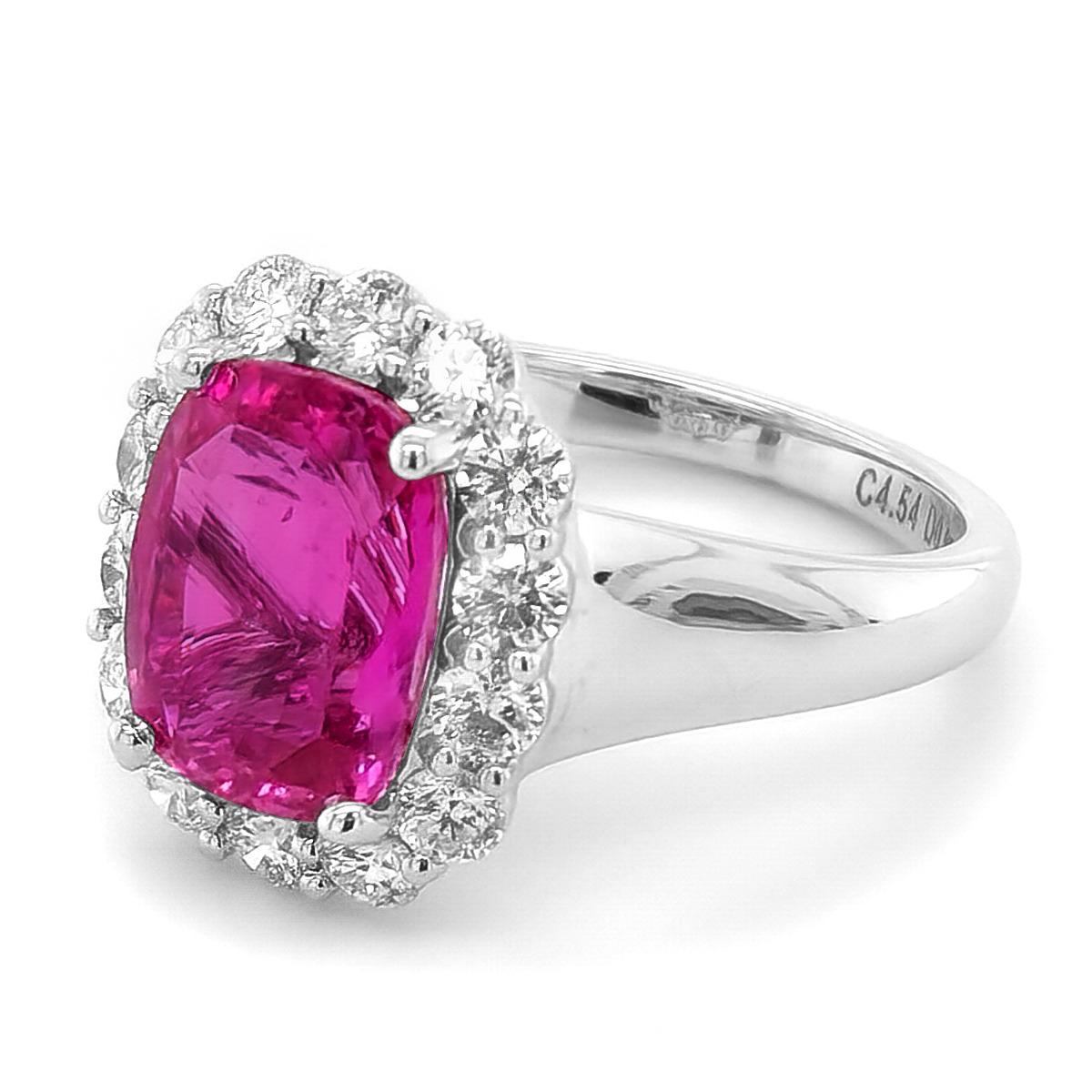 Romantic GIA Certified 4.54 Carat Madagascar Pink Sapphire Diamond 18k White Gold Ring For Sale