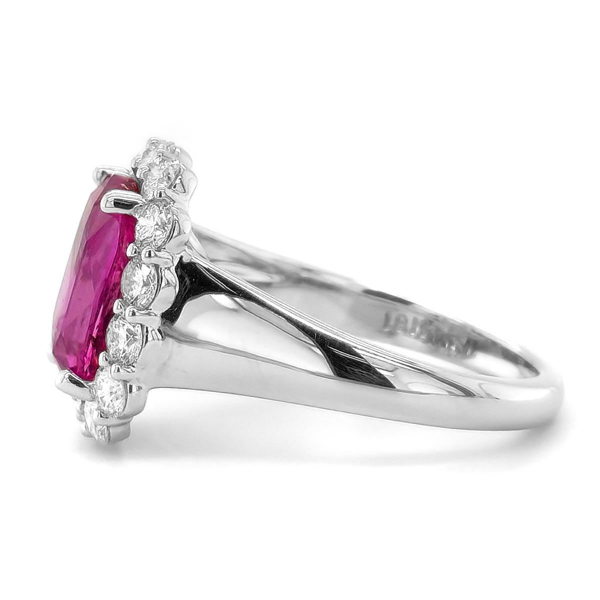 Brilliant Cut GIA Certified 4.54 Carat Madagascar Pink Sapphire Diamond 18k White Gold Ring For Sale